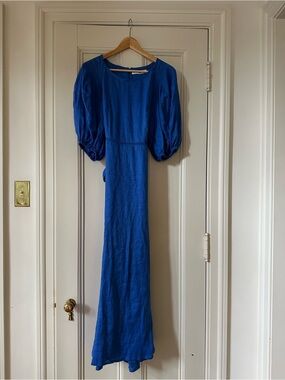 Faithfull the Brand Cobalt Blue Puff-Sleeve Maxi Dress